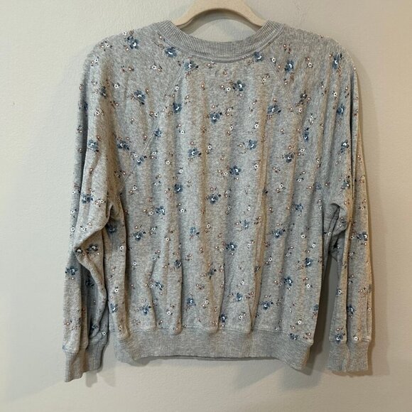 Aerie Floral Grey Pullover Crewneck Sweater Flower Ditsy Cozy Women’s Size Small - Picture 3 of 3